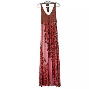 Tommy Bahama Vine Forets Tropical Halter Maxi Dress size Large Coral